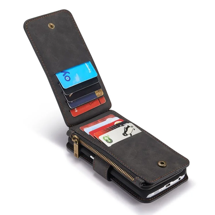 CASEME 14 Slots Wallet Detachable 2-in-1 Split Leather Case for Samsung Galaxy S6 edge G925 - Black