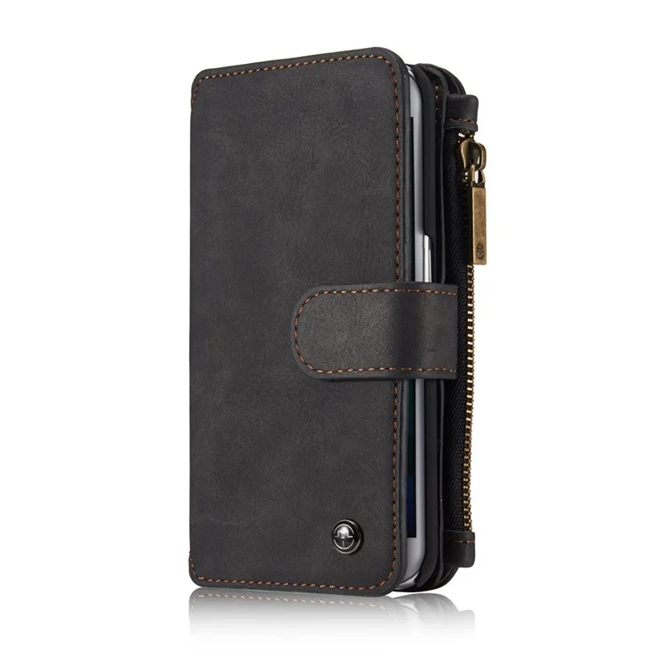 CASEME 14 Slots Wallet Detachable 2-in-1 Split Leather Case for Samsung Galaxy S6 edge G925 - Black