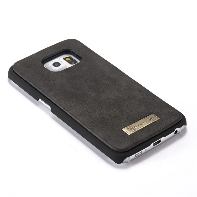 CASEME 14 Slots Wallet Detachable 2-in-1 Split Leather Case for Samsung Galaxy S6 edge G925 - Black