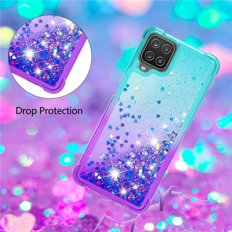 Shockproof Gradient Quicksand TPU Shell for Samsung Galaxy A12/M12 - Baby Blue/Purple