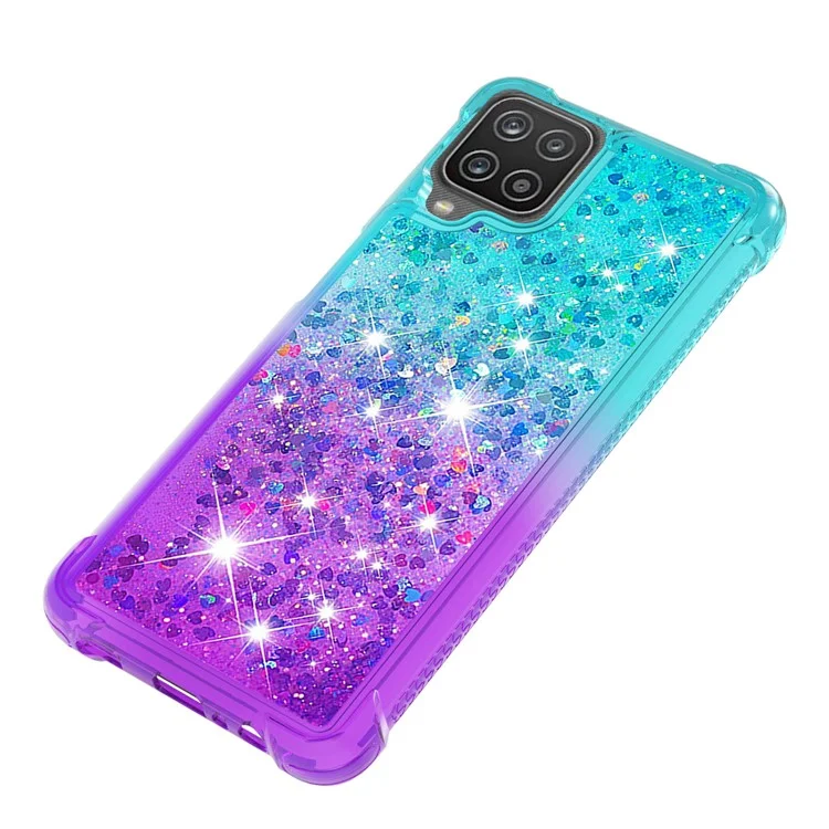 Shockproof Gradient Quicksand TPU Shell for Samsung Galaxy A12/M12 - Baby Blue/Purple