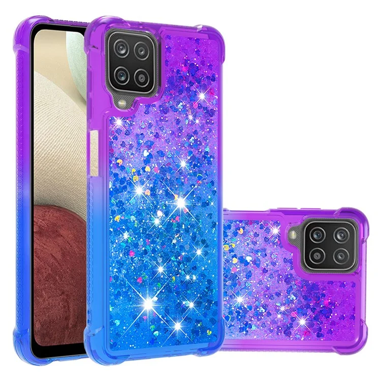 Shockproof Gradient Quicksand TPU Shell for Samsung Galaxy A12/M12 - Purple/Dark Blue