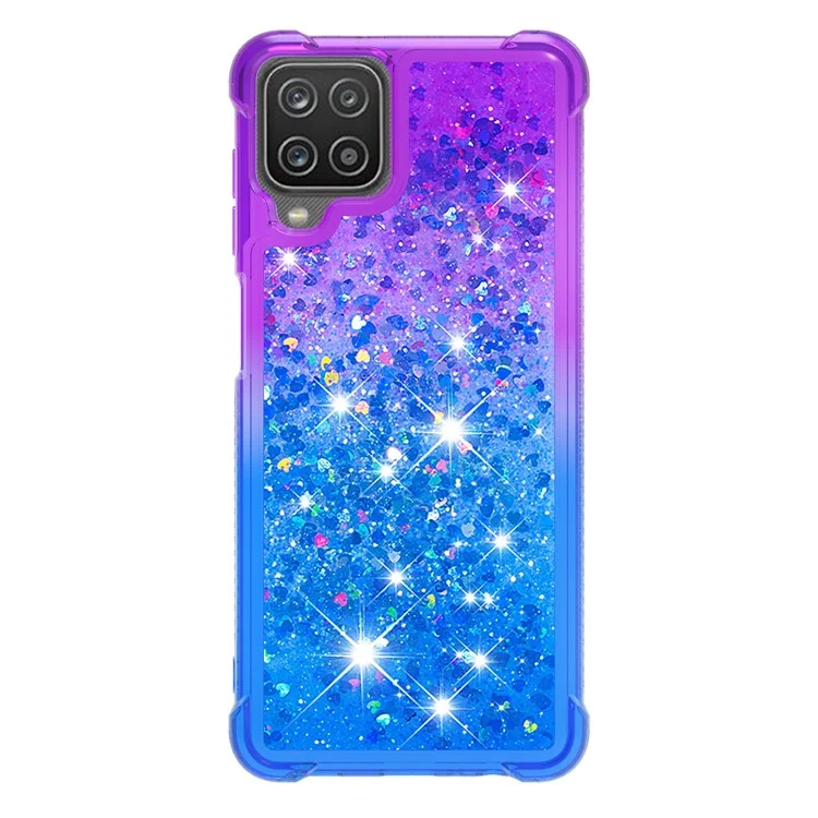 Shockproof Gradient Quicksand TPU Shell for Samsung Galaxy A12/M12 - Purple/Dark Blue