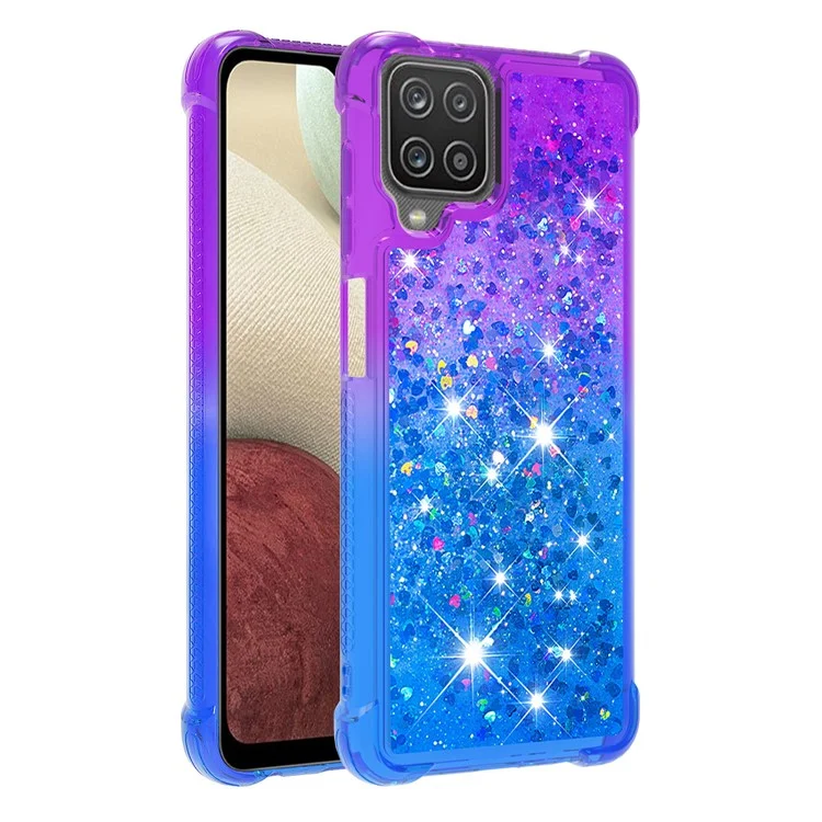 Shockproof Gradient Quicksand TPU Shell for Samsung Galaxy A12/M12 - Purple/Dark Blue