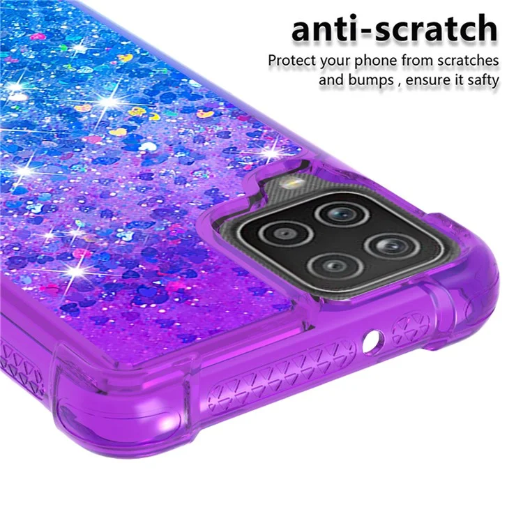 Shockproof Gradient Quicksand TPU Shell for Samsung Galaxy A12/M12 - Purple/Dark Blue