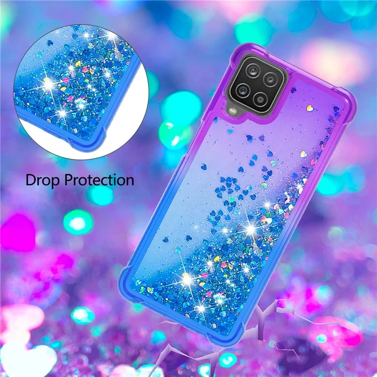 Shockproof Gradient Quicksand TPU Shell for Samsung Galaxy A12/M12 - Purple/Dark Blue