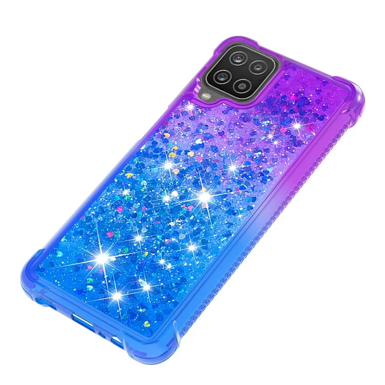 Shockproof Gradient Quicksand TPU Shell for Samsung Galaxy A12/M12 - Purple/Dark Blue