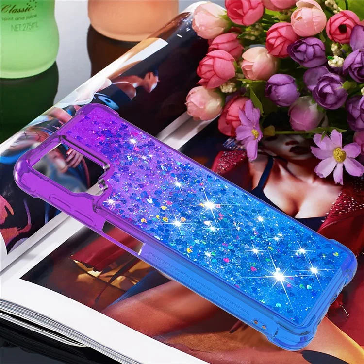 Shockproof Gradient Quicksand TPU Shell for Samsung Galaxy A12/M12 - Purple/Dark Blue