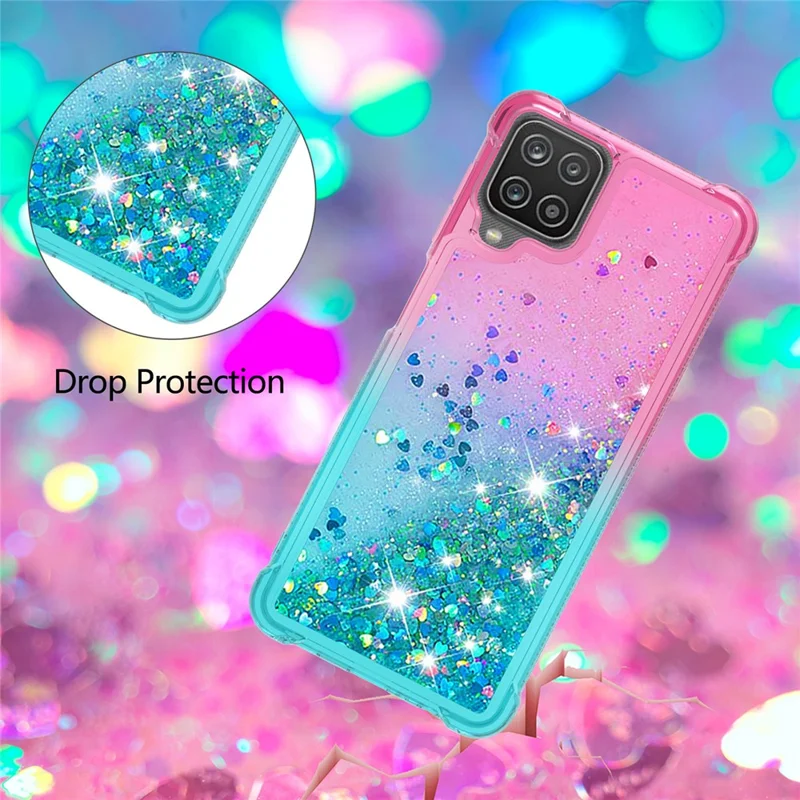 Coque de protection antichoc Quicksand TPU Gradient pour Samsung Galaxy A12/M12 - Rose/Bleu Bébé