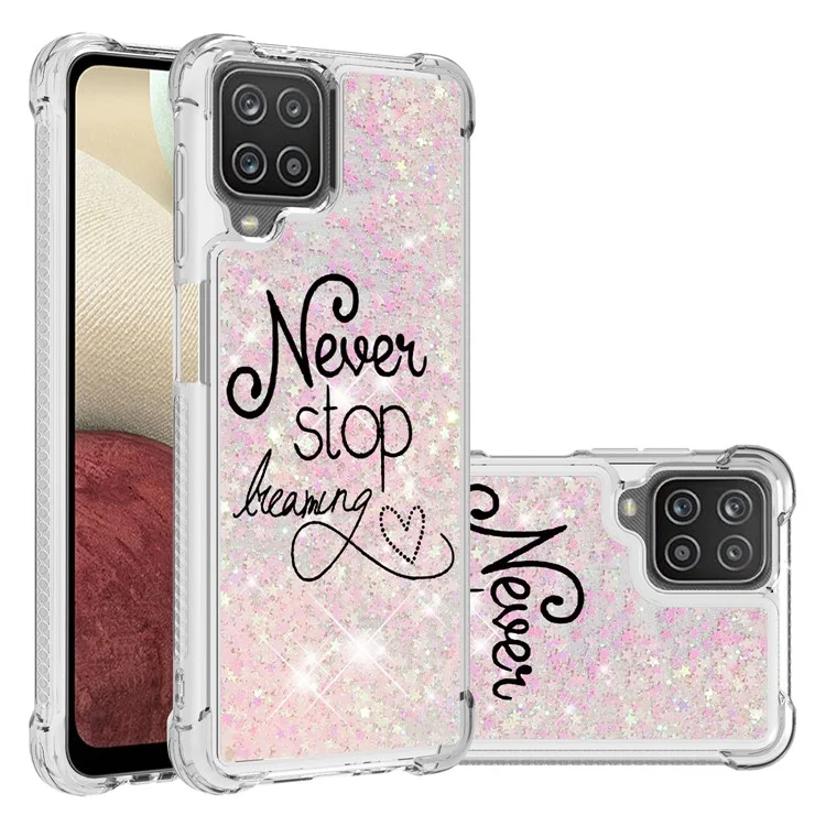 Gemusterter Quicksand-Stoßfester TPU-Schale für Samsung Galaxy A12/M12 Cover - Höre niemals auf zu träumen