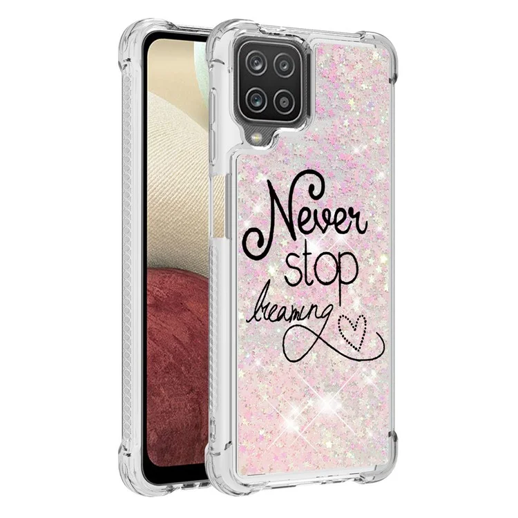 Gemusterter Quicksand-Stoßfester TPU-Schale für Samsung Galaxy A12/M12 Cover - Höre niemals auf zu träumen
