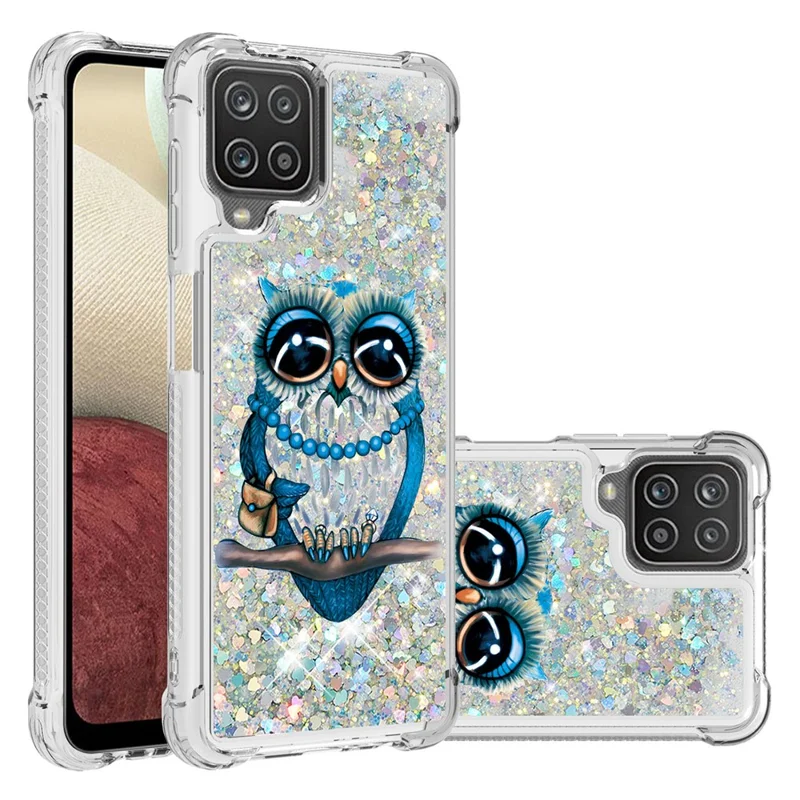 Patterned Quicksand Shockproof TPU Shell for Samsung Galaxy A12/M12 Cover - Owl