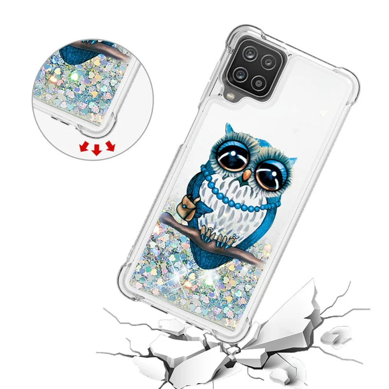 Patterned Quicksand Shockproof TPU Shell for Samsung Galaxy A12/M12 Cover - Owl