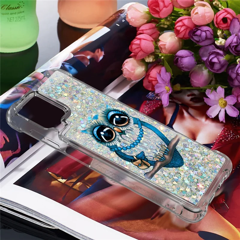 Patterned Quicksand Shockproof TPU Shell for Samsung Galaxy A12/M12 Cover - Owl