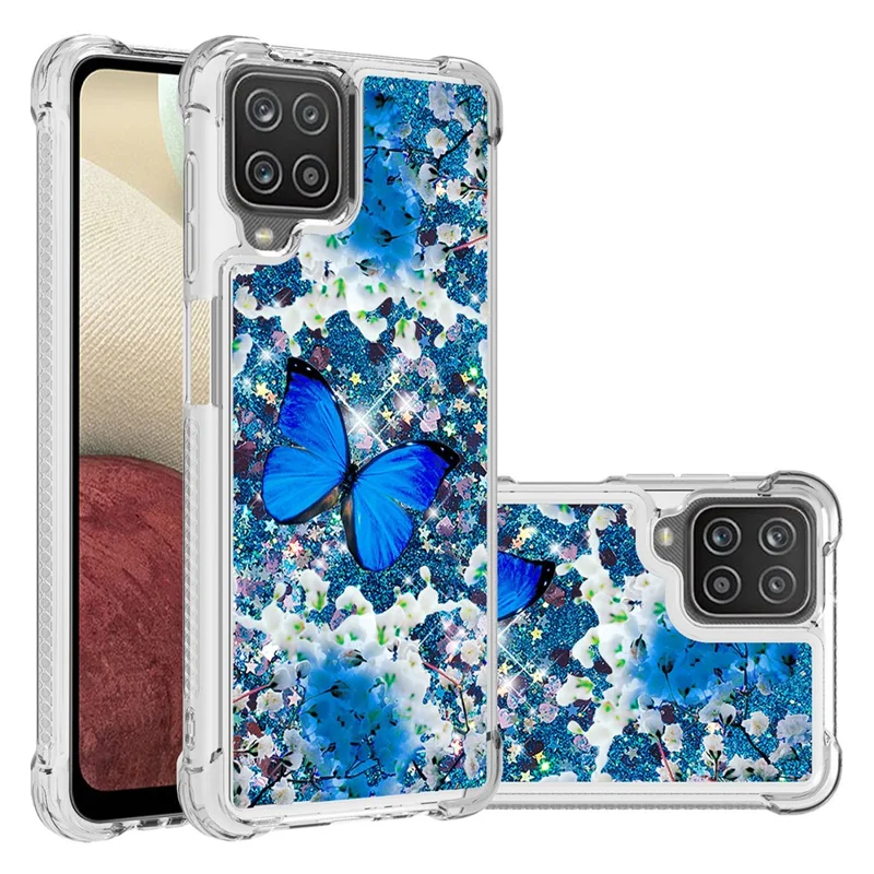 Patterned Quicksand Shockproof TPU Shell for Samsung Galaxy A12/M12 Cover - Blue Butterfly