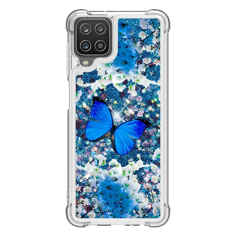 Patterned Quicksand Shockproof TPU Shell for Samsung Galaxy A12/M12 Cover - Blue Butterfly