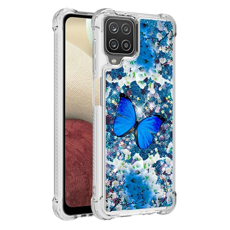 Patterned Quicksand Shockproof TPU Shell for Samsung Galaxy A12/M12 Cover - Blue Butterfly