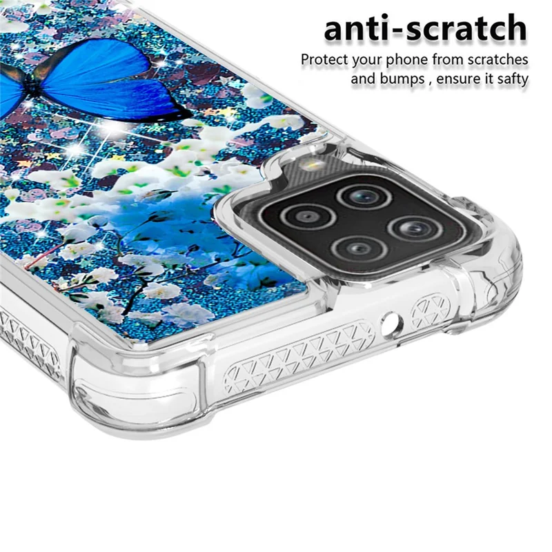 Patterned Quicksand Shockproof TPU Shell for Samsung Galaxy A12/M12 Cover - Blue Butterfly