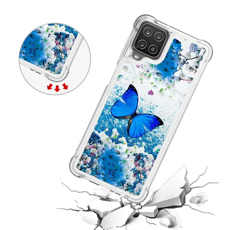 Patterned Quicksand Shockproof TPU Shell for Samsung Galaxy A12/M12 Cover - Blue Butterfly