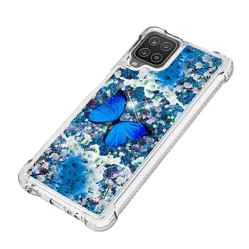Patterned Quicksand Shockproof TPU Shell for Samsung Galaxy A12/M12 Cover - Blue Butterfly