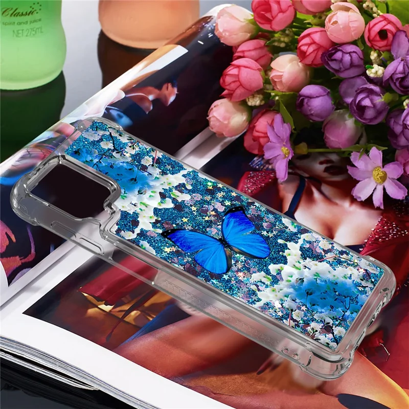 Patterned Quicksand Shockproof TPU Shell for Samsung Galaxy A12/M12 Cover - Blue Butterfly