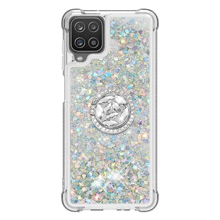 Lentejuelas de Brillo Avesas y Cáscara de Protección de Teléfono TPU Absorbido Por el Choque Con Soporte de Ring Para Samsung Galaxy A12/M12 - Verde Claro