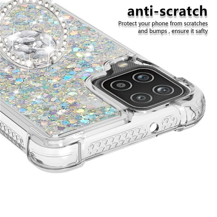 Lentejuelas de Brillo Avesas y Cáscara de Protección de Teléfono TPU Absorbido Por el Choque Con Soporte de Ring Para Samsung Galaxy A12/M12 - Verde Claro