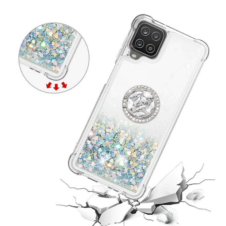 Lentejuelas de Brillo Avesas y Cáscara de Protección de Teléfono TPU Absorbido Por el Choque Con Soporte de Ring Para Samsung Galaxy A12/M12 - Verde Claro