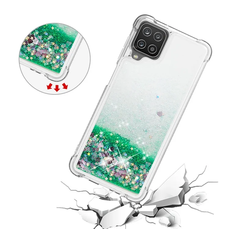 Coque de protection en TPU avec motif de paillettes scintillantes et de sable mouvant pour Samsung Galaxy A12/M12 - Vert