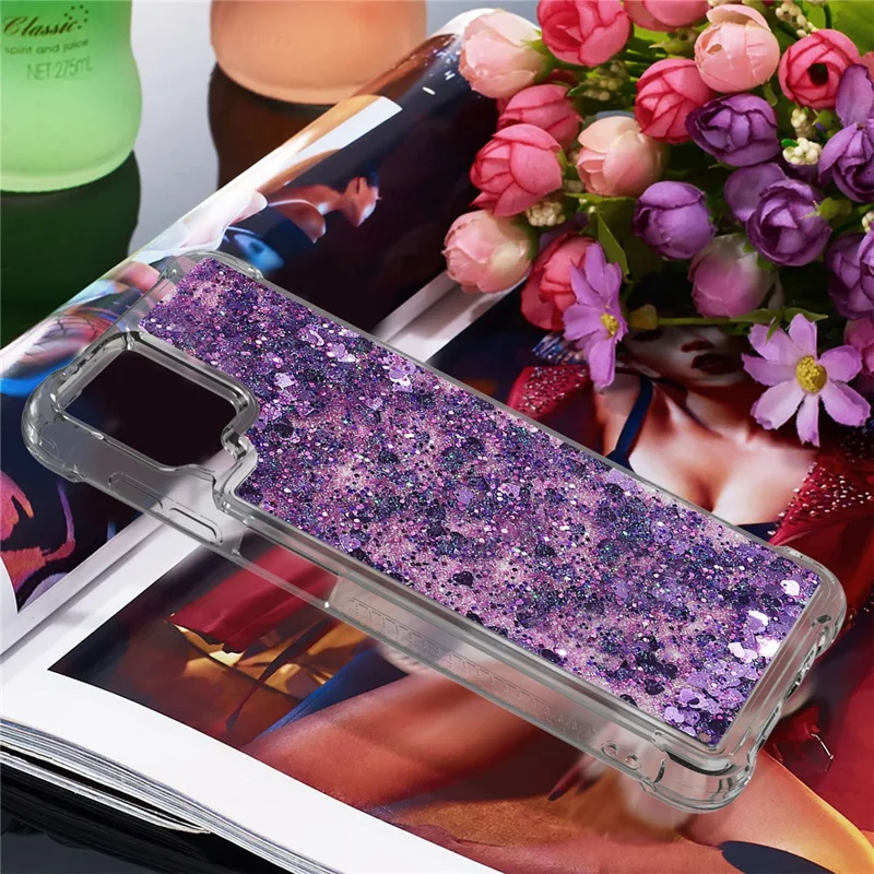 Funny Glitter Sequins Quicksand Design TPU Protective Cover Shell for Samsung Galaxy A12/M12 - Purple