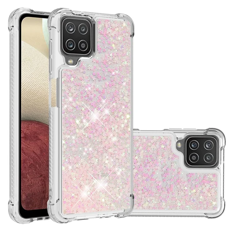 Capa Protetora TPU com Glitter Sequin Design Quicksand para Samsung Galaxy A12/M12 - Rosa