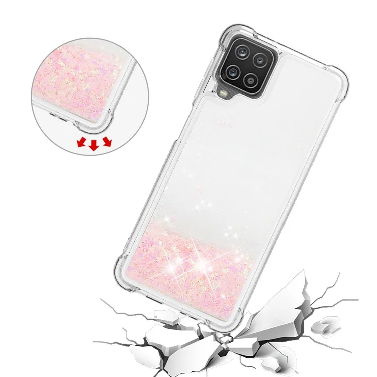 Capa Protetora TPU com Glitter Sequin Design Quicksand para Samsung Galaxy A12/M12 - Rosa