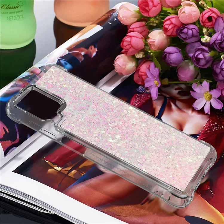 Capa Protetora TPU com Glitter Sequin Design Quicksand para Samsung Galaxy A12/M12 - Rosa