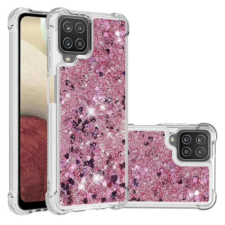 Funny Glitter Sequins Quicksand Design TPU Protective Cover Shell for Samsung Galaxy A12/M12 - Rose Gold