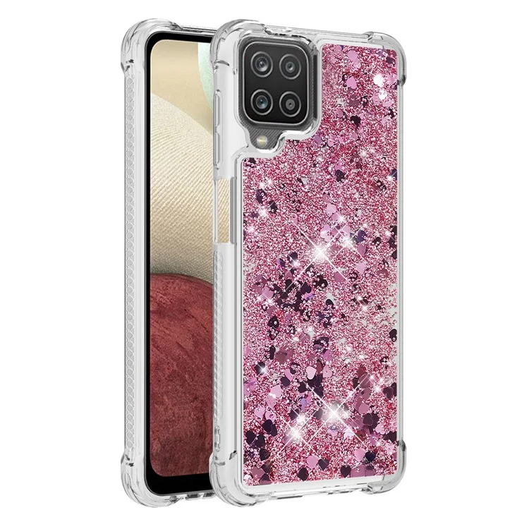 Funny Glitter Sequins Quicksand Design TPU Protective Cover Shell for Samsung Galaxy A12/M12 - Rose Gold