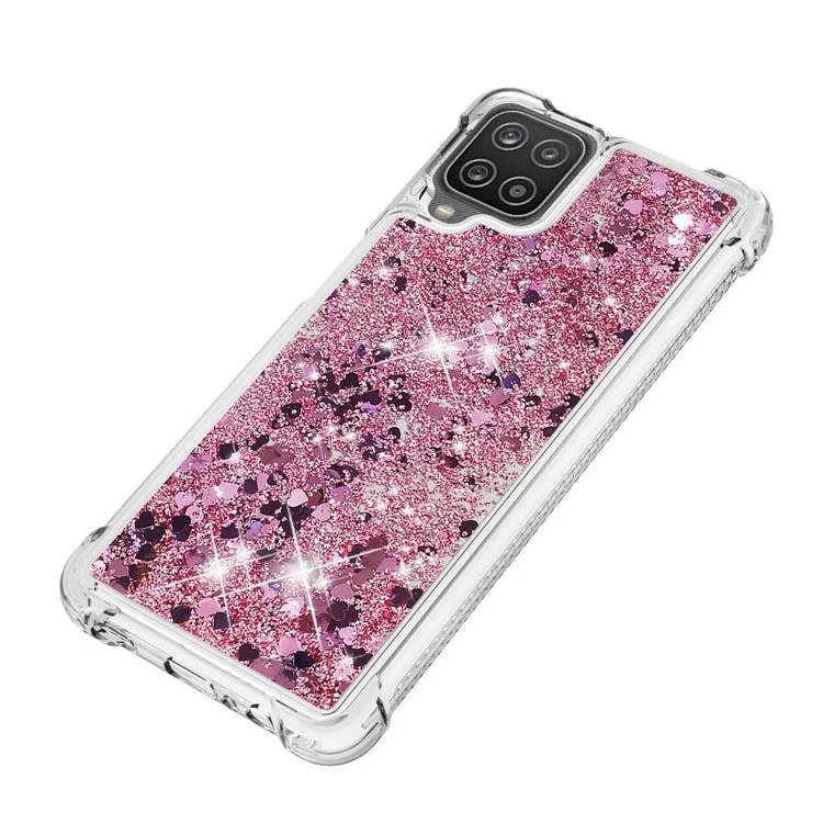 Funny Glitter Sequins Quicksand Design TPU Protective Cover Shell for Samsung Galaxy A12/M12 - Rose Gold