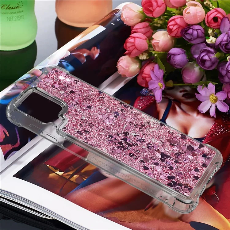 Funny Glitter Sequins Quicksand Design TPU Protective Cover Shell for Samsung Galaxy A12/M12 - Rose Gold