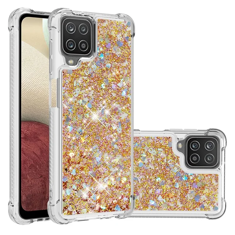 Divertida cubierta protectora de TPU con diseño de lentejuelas y arena líquida para Samsung Galaxy A12/M12 - Oro
