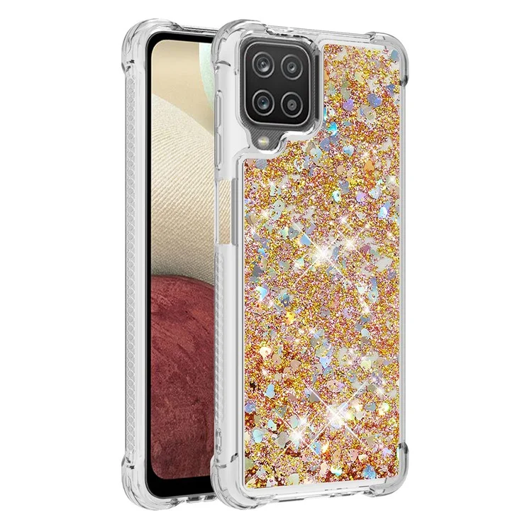 Divertida cubierta protectora de TPU con diseño de lentejuelas y arena líquida para Samsung Galaxy A12/M12 - Oro