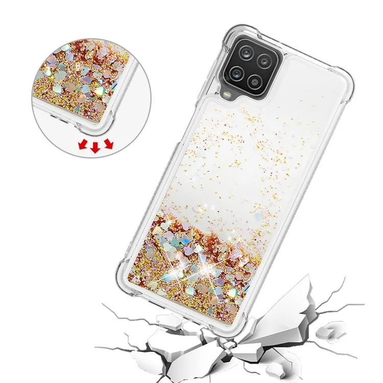 Divertida cubierta protectora de TPU con diseño de lentejuelas y arena líquida para Samsung Galaxy A12/M12 - Oro