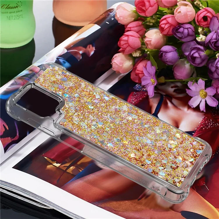 Divertida cubierta protectora de TPU con diseño de lentejuelas y arena líquida para Samsung Galaxy A12/M12 - Oro