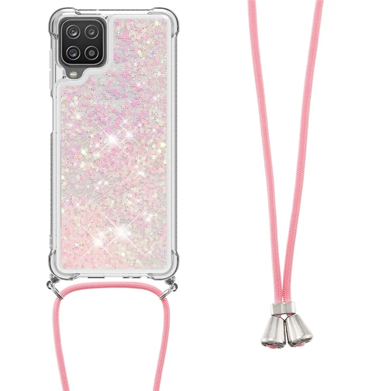 Strap Design TPU Quicksand Phone Shell Case for Samsung Galaxy A12/M12 - Pink