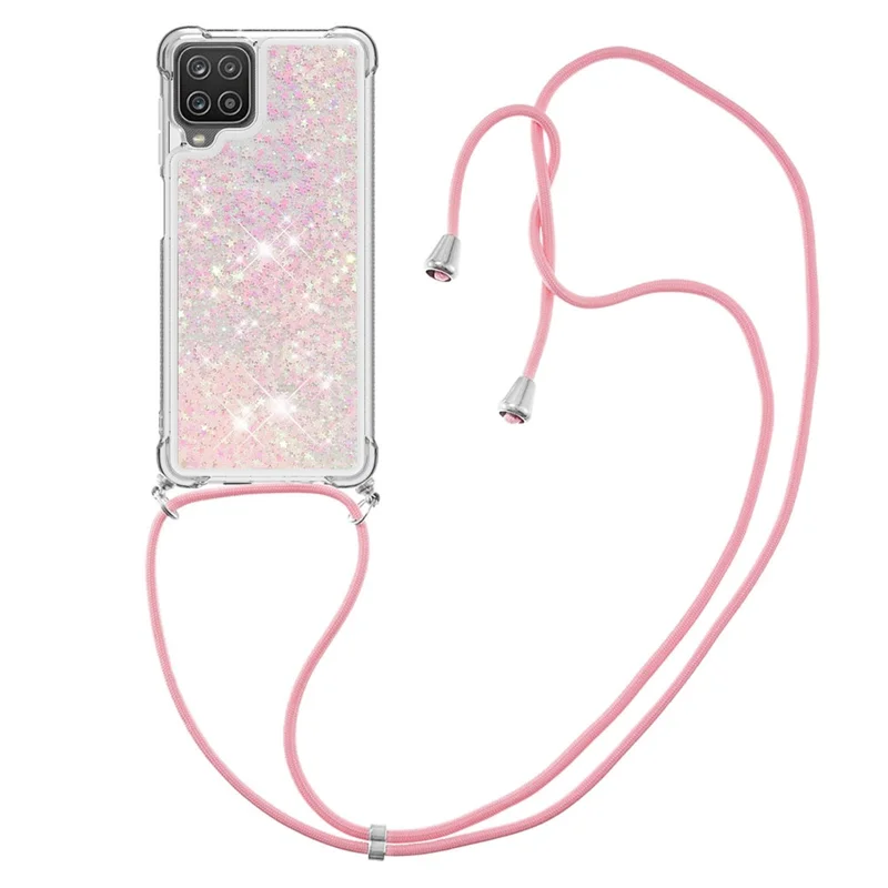 Strap Design TPU Quicksand Phone Shell Case for Samsung Galaxy A12/M12 - Pink