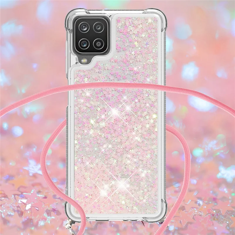 Strap Design TPU Quicksand Phone Shell Case for Samsung Galaxy A12/M12 - Pink