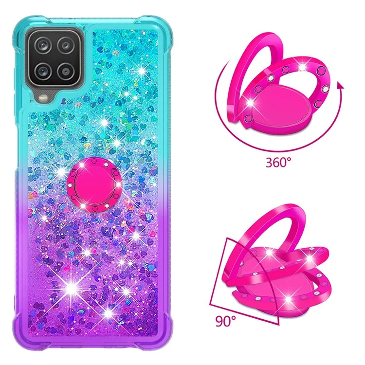Funda de TPU Shockproof Gradient Quicksand con anillo y soporte para Samsung Galaxy A12/M12 - Azul Bebé/Púrpura