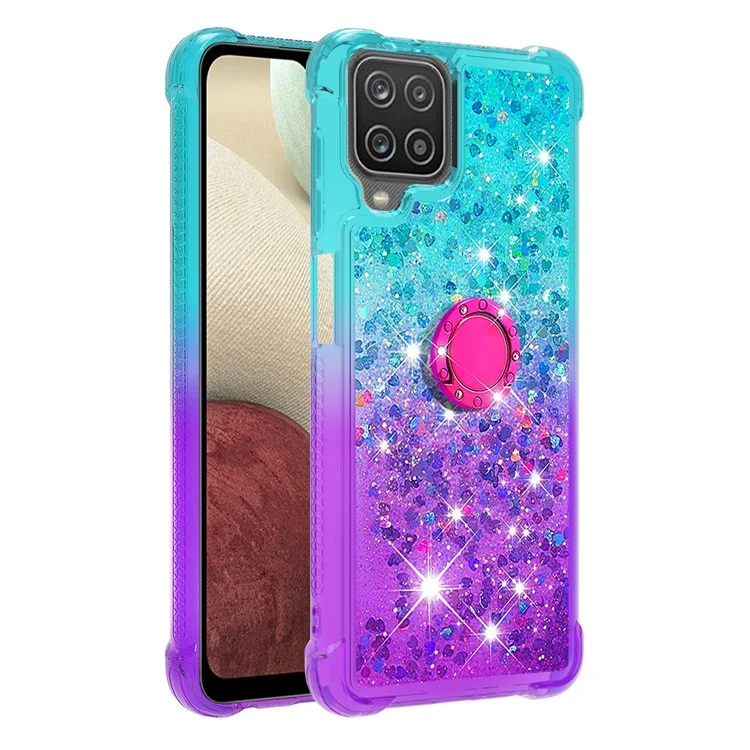 Funda de TPU Shockproof Gradient Quicksand con anillo y soporte para Samsung Galaxy A12/M12 - Azul Bebé/Púrpura