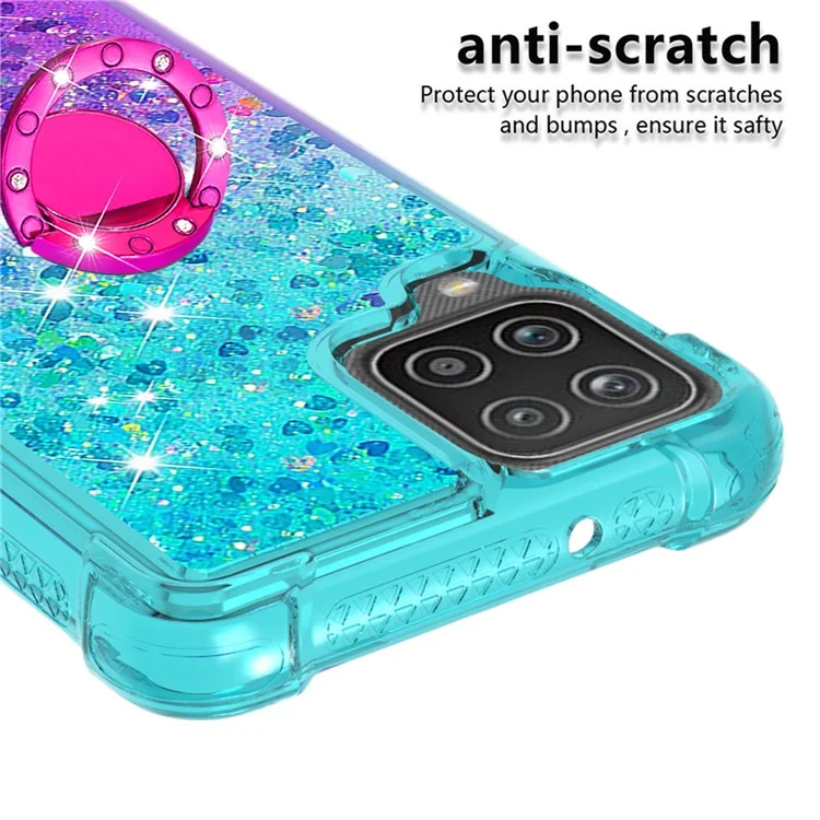 Funda de TPU Shockproof Gradient Quicksand con anillo y soporte para Samsung Galaxy A12/M12 - Azul Bebé/Púrpura