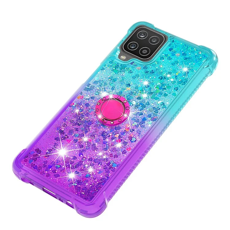 Funda de TPU Shockproof Gradient Quicksand con anillo y soporte para Samsung Galaxy A12/M12 - Azul Bebé/Púrpura