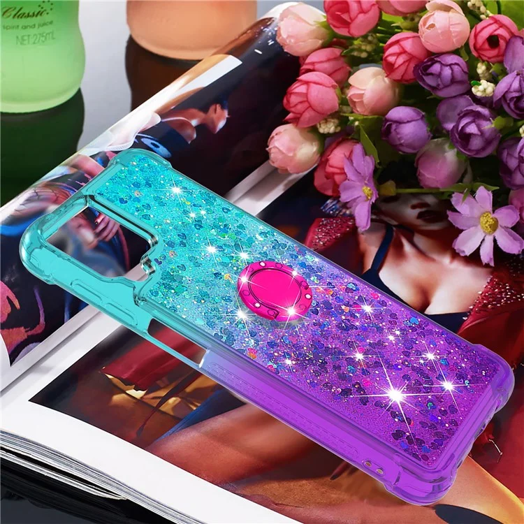 Funda de TPU Shockproof Gradient Quicksand con anillo y soporte para Samsung Galaxy A12/M12 - Azul Bebé/Púrpura