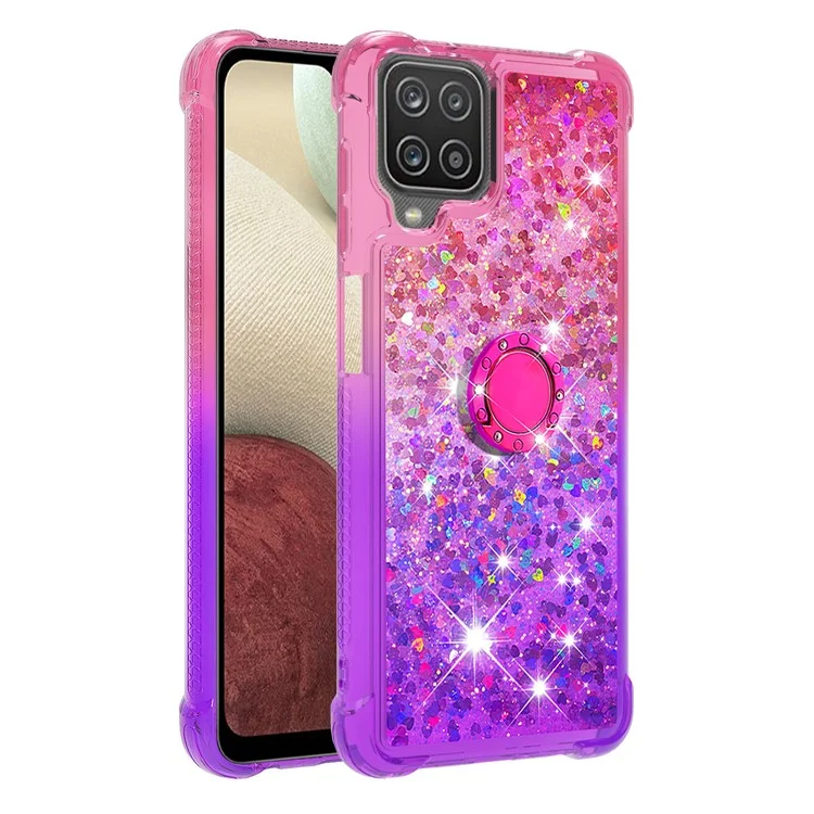 Coque de protection antichoc Gradient Quicksand avec support annulaire pour Samsung Galaxy A12/M12 - Rose/Violet
